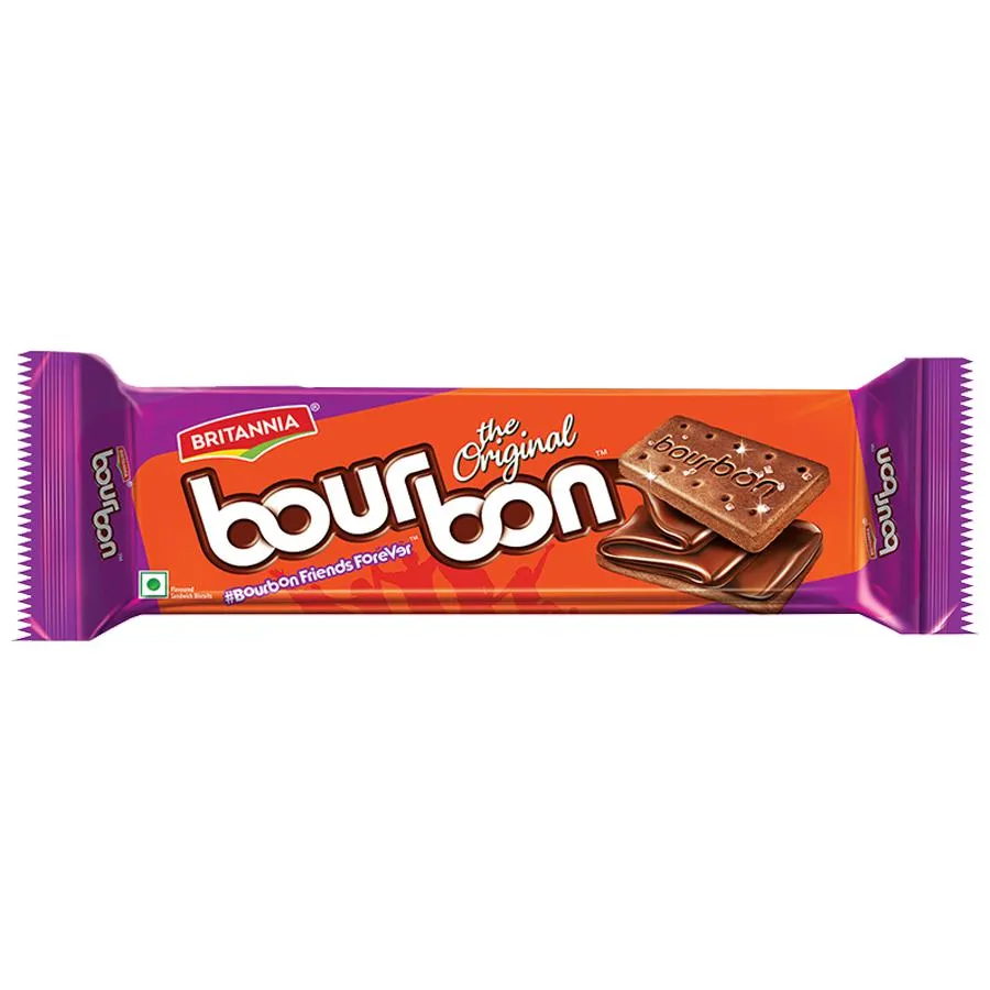 About the Product Britannia Bourbon - The Original Choco Creme sandwich biscuits are a delightful combination of smooth choco creme and crunchy choco biscuits topped with sparkling sugar crystals. Every bite of these delicious, chocolaty and indulgent cookies entices you to have more and more.