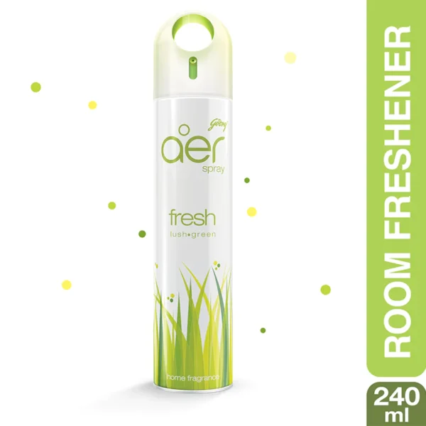Godrej aer spray, home & office air freshener fresh lush green 240ml