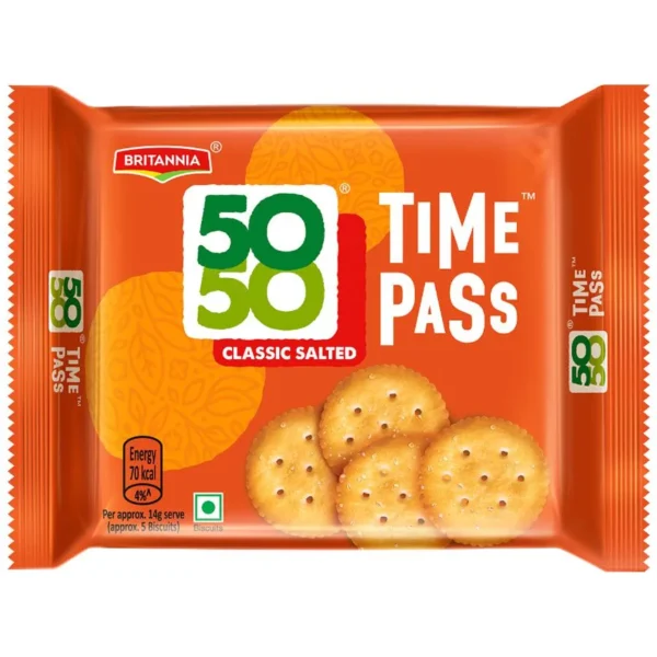 Britannia 50-50 Timepass Classic Salted Biscuit, 142 gm