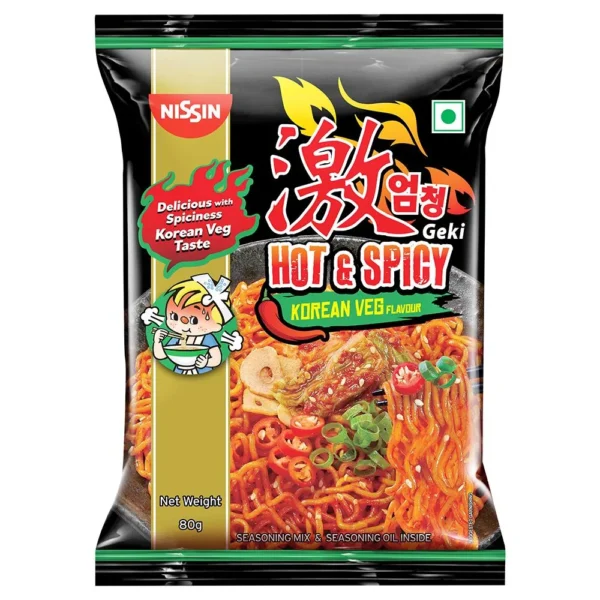 Nissin Geki Hot & Spicy Korean Veg Flavour Noodles, 80 gm