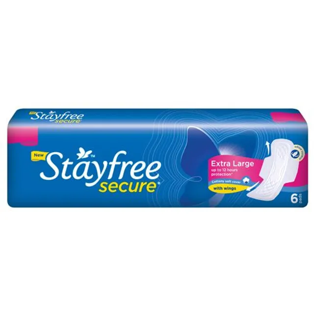 STAYFREE Sanitary Pads - Secure XL Cottony Soft, with Wings, 6 pads