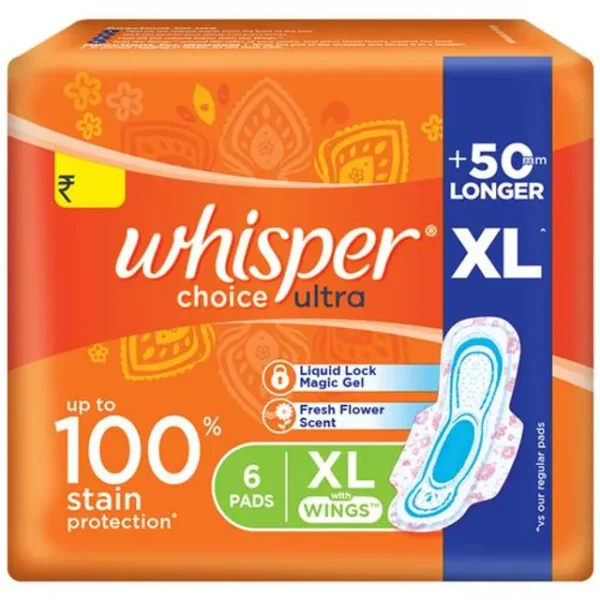 Whisper Choice Ultra Sanitary Pad, XL, 6 pcs